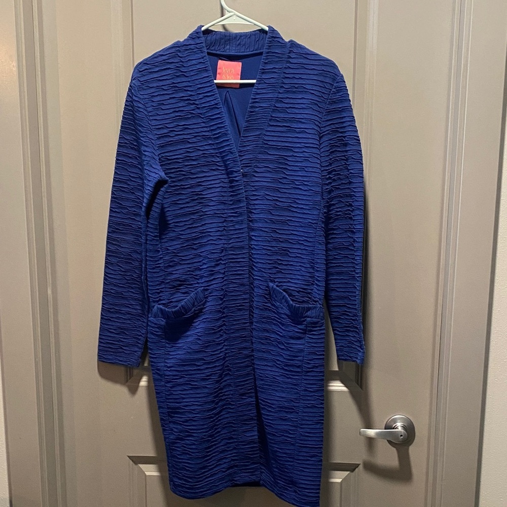 Kyra & Ko Cobalt Blue Textured Long Cardigan L Made in Portugal